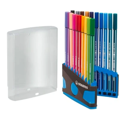 Imagen de STABILO, Rotulador premium STABILO Pen 68, Estuche Colorparade azul claro con 20 colores