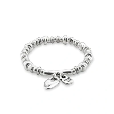 Imagen de UNO de 50 Pulsera elástica bañada en plata ley con candado corazón