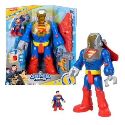 Imagen de Fisher Price Imaginext DC Super Friends Superman Juguete, figura y exotraje de robot 30,5cm con luces sonidos, para niños niñas a partir 3 años, JCT47
