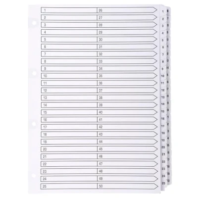 Imagen de Exacompta Ref. MWD1 50Z Cartón de 4 separadores tarjeta blanca FSC® 160 g/m2 con 50 pestañas impresas digitales 1 a y plastificadas Página indexación imprimible Tamaño A4