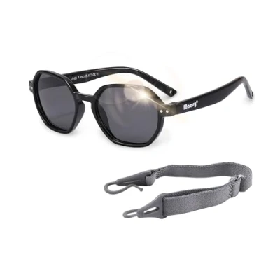 Imagen de Maesy Gafas de sol Yana Baby 1 3 años Flexibles Correa elástica ajustable Protección polarizada UV400 Niños y niñas Hexágono (Negro)