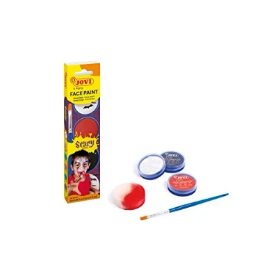 Imagen de Jovi maquillaje Infantil SCARY, Estuche 3 botes de 8ml, en crema, Colores blanco, rojo y negro, Incluye esponja pincel plano (174SC)