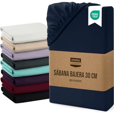 Imagen de Utopia Bedding Sabana Bajera 180x200x30 cm Azul Marino Bolsillo Profundo Microfibra de Poliéster Cepillado (Cama 180)