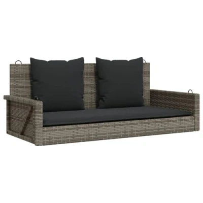 Imagen de vidaXL Banco Columpio con Cojines ratán sintético Gris 119x56x48 cm, Silla Colgante, Asiento Columpio, Colgante de ratán, Hamaca