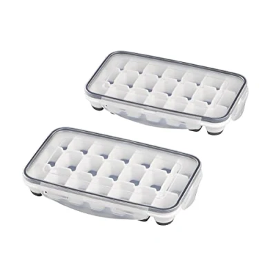 Imagen de APS Juego de 2 moldes para cubitos hielo con tapa transparente, 21 hielo, tamaño del hielo. 4 x 2,5 3 cm