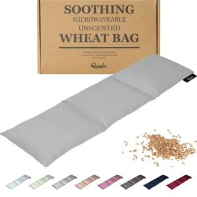 Imagen de Qomfor Saco térmico de Semillas Bolsa Grande para Microondas Cervical y con Funda Algodón el Alivio del Dolor Cuello, Hombros Espalda (Gris claro)