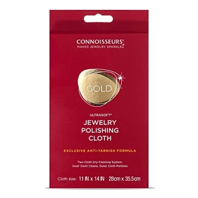 Imagen de CONNOISSEURS Paño para Pulir Joyas de Oro Limpieza Limpiar, y Restaurar el Brillo 100% Fibra Algodón Paños Extra Grandes 28x35,5 mm