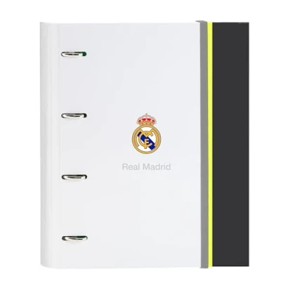 Imagen de REAL MADRID EQUIPACIÓN 25/26 Carpeta 4 Anillas de 35 cm con 100 Hojas A4, Ideal para Niños Diferentes Edades, Cómoda y Versátil, Calidad Resistencia, 27x3.5x32