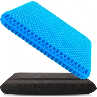 Imagen de Spring.Rd Cojín de gel para asiento, doble grueso, grande, transpirable, diseño panal, con funda asiento lavable silla oficina, coche, ruedas, alivio presión dolor coxis