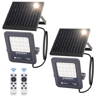 Imagen de Aigostar Foco proyector LED solar con control remoto,Focos solare de 50W,500LM,luz blanca fría 6500K,IP65 impermeable Luz exterior,para jardín,terrazas,garajes,cable 2M,Paquete 2