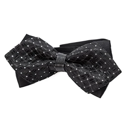 Imagen de DonDon Pajarita para Hombre en retro look punta de diamante elegante con gancho nudo y ajustable negro brillante argénteo puntos