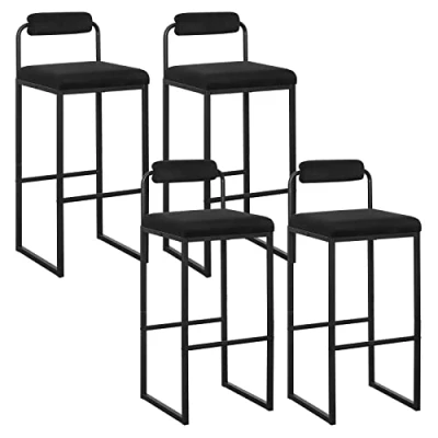 Imagen de WOLTU 4X Taburetes Altos Cocina con Respaldo Bajo, Asiento Cuadrado Tapizado en Terciopelo, Bar Estructura de Metal, Gris Oscuro, BH343dgr 4