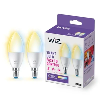 Imagen de WiZ Bombilla LED Inteligente Wi Fi, 4,9W(Eq. 40 W) E14 tipo vela, Luz Blanca de ajustable cálida a fría, con tecnología SpaceSense y compatible Alexa Google Home Pack 2