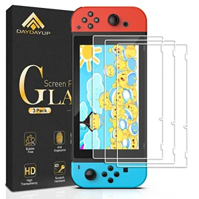 Imagen de daydayup 3piezas Protector de Pantalla para Nintendo Switch Cristal Templado Pantalla,fácil instalación Sin Burbujas, HD, a Prueba Rotura, arañazos Resistente