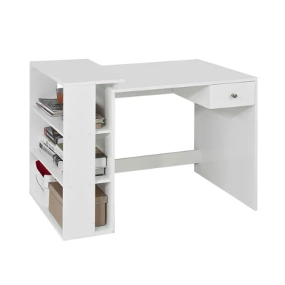 Imagen de SoBuy Mesa de Escritorio, Ordenador con un cajón y 4 estantes,Color Blanco, L 101 x H 76 cm,FWT35 W,ES