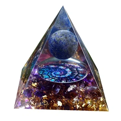 Imagen de Pirámide de orgonita esfera cristal lapislázuli con amatista Reiki energía Chakra protección curativa Orgone
