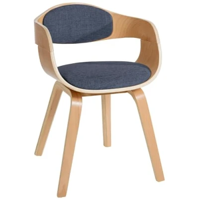 Imagen de CLP Silla De Visita Kingston En Tela I Madera con Respaldo Semi Curvado Butaca Salón Estilo Escandinavo I, Color:Natura/Azul