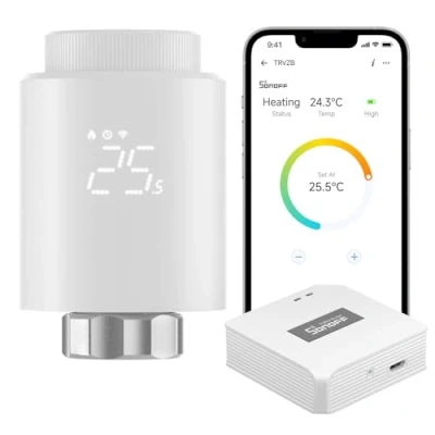 Imagen de SONOFF Cabezal Termostático Inteligente Zigbee,Se Vende con Zigbee Hub, para Válvula Termostática de Radiador Regulador Temperatura, Pantalla LED, Control por Voz, Alexa y Google
