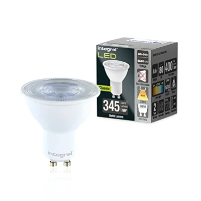 Imagen de Integral Bombilla LED 5 PACK GU10 Cálido 2700K, 400LM, 3,6W (equivalente a 50W) No Regulable Eficiencia energética e ideal para focos y luces empotradas en baños, cocinas, salones