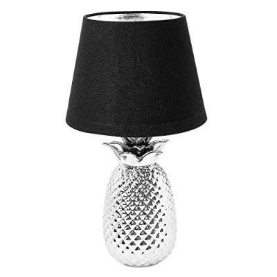 Imagen de Navaris Lámpara de mesa con forma piña Iluminación rosca E14 para mesita noche pantalla tela Decoración sobremesa 40 CM