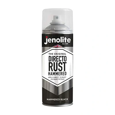 Imagen de JENOLITE Directorust Pintura en aerosol martillada, color negro, multisuperficie, imprimación, capa base y superior todo uno, se aplica directamente al óxido, 400 ml