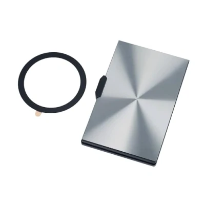Imagen de TROIKA MagSafe Wallet EDELCARD Tarjetero con imán (N52) para fijar y anillo de metal lámina adhesiva 3M, carné conducir, DNI, tarjeta crédito, mecanismo deslizante, aluminio, corte