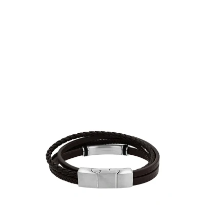 Imagen de s.Oliver Pulsera de cuero para hombre en acero inoxidable, 20+1,5 cm, color marrón, se entrega caja regalo, 2022621