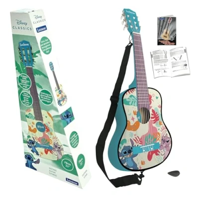 Imagen de Lexibook, Disney Stitch, Mi Primera Guitarra acústica de Madera, 6 Cuerdas Nylon, 78 cm, Incluye guía Aprendizaje, púa y Correa, Azul, K2000D