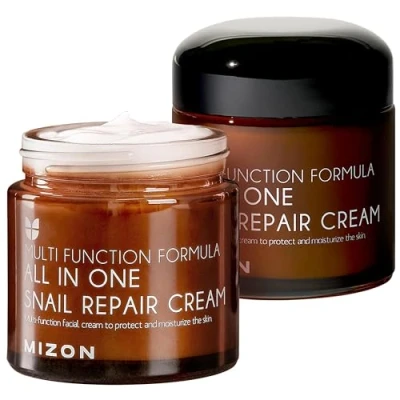 Imagen de [Mizon] crema Reparadora con Baba de Caracol (75g) humectante facial extracto mucina caracol, recuperación, cosmético coreano todo en uno, cuidado arrugas y manchas