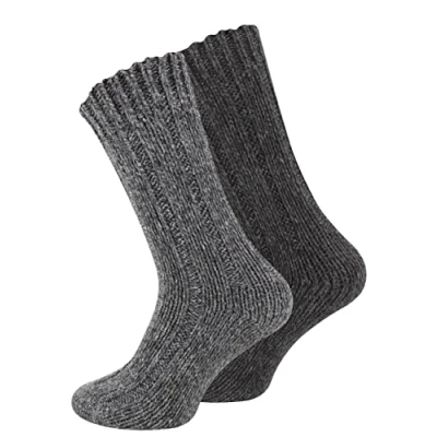 Imagen de Juego de 2 pares calcetines noruegos (calcetines lana), tejidos, unisex antracita 39 42