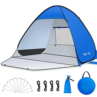 Imagen de Glymnis Tienda de Playa Pop Up 2 3 Personas Instantánea Automática UPF 50+ Portátil con Puerta Cremallera para Parque Pescar