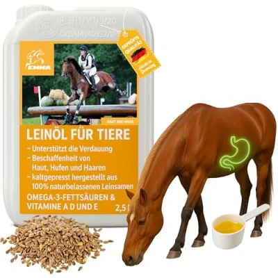 Imagen de Aceite de Linaza Caballos Perros Gatos I Barf Caballo Omega 3 6 Ácidos Grasos Prensado en Frío 100% Pelaje Brillante Piel Digestión 2,5L