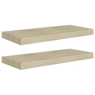 Imagen de vidaXL 2X Estante Flotante Pared Repisa Colgante Estantería Tablero CD Libros Decoración Coleccionables Fotos Premios Color Roble MDF 60x23,5x3,8 cm