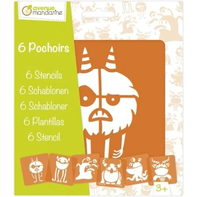 Imagen de Clairefontaine ES MANDARINE AVENUE Pack de 6 Stencils Infantiles Tema: Monstruos Dimensiones stencil: 15x15cm Pasatiempos creativos, decoración DIY PO011C