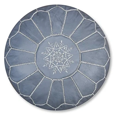 Imagen de Poufs&amp;Pillows Puf Artesanal de Cuero auténtico Hecho a Mano Entregado con Relleno Otomano, cojin Suelo, reposapiés (Gris)