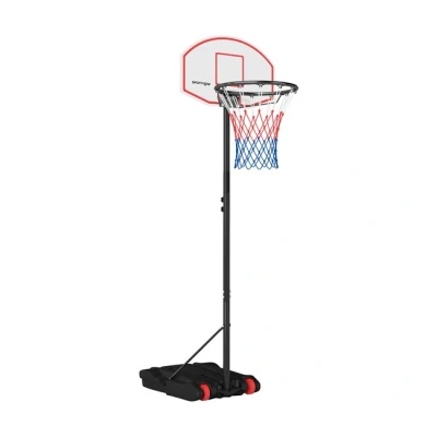 Imagen de SPORTNOW Canasta de Baloncesto para Exterior con Tablero Dardos Aro Portátil Altura Ajustable 210 247 cm Ruedas Base Rellenable Adolescentes y Adulto Negro