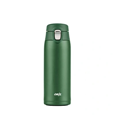 Imagen de Emsa N21519 Travel Mug Light Termo (capacidad: 0,4 L, formato extrafino, ligero, acero inoxidable, sistema de cierre plegable, 100% hermético, 8 h calor y 16 frío, sin BPA), color verde