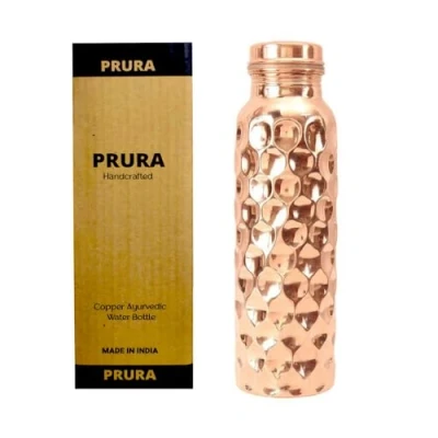 Imagen de PRURA Botella de agua cobre con corte diamante, a prueba fugas, recipiente ayurvédico para deportes, gimnasio, al aire libre, yoga