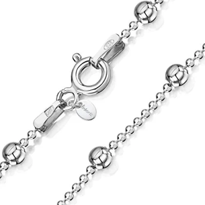 Imagen de Amberta® Joyería Collar Fina Plata de Ley 925 Cadena Bola 1.1/3.2 (mm) 40 45 50 55 60 cm (45cm)