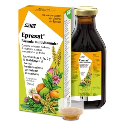 Imagen de Salus Epresat Multivitamin Complemento Alimenticio 250 ml Contribuye a Disminuir la Fatiga y Ayuda Fortalecer el Sistema Inmune Contiene Extractos Herbales, 8 Vitaminas Zumos de Frutas