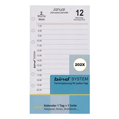 Imagen de bind B260324 agenda para calendario A6, con temporizador año 2024, 1 día/1 página, sistema, planificador de sistema y tiempo estándar