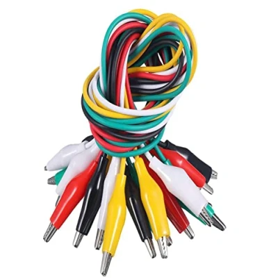 Imagen de 10 pinzas de cocodrilo con cable, cables prueba cocodrilo, cable doble extremo (50 cm)