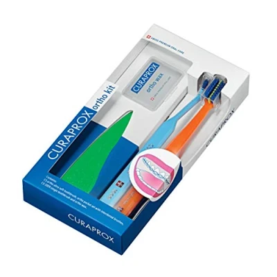 Imagen de Curaprox kit de mantenimiento Ortho, el Ortho con sistema, cepillo dientes, dientes simple y cepillos interdentales, Wax