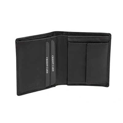 Imagen de LEAS Cartera pequeña para señores Monedero señoras RFID Protección de Informaciones privadas Bloqueo RFID, Piel auténtica, negro