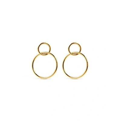 Imagen de SINGULARU Pendientes Sister. Latón con Acabado Baño de Oro 18 Kt. Dos Aros Ligeros Sueltos Cierre Tuerca a Presión. Joyas para Mujer