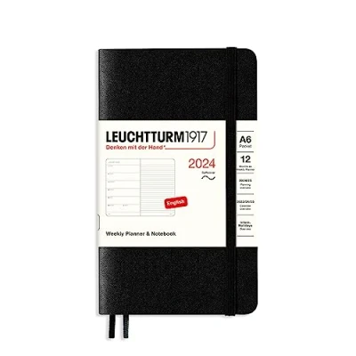 Imagen de LEUCHTTURM1917 367804 agenda semanal y cuaderno de notas Tapa blanda Pocket (A6) 2024, 12 meses, Negro, Inglés