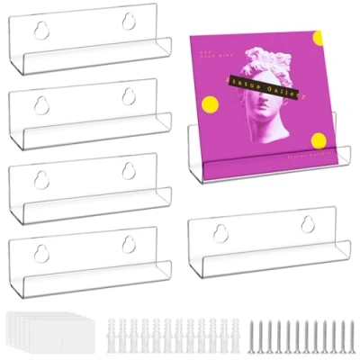 Imagen de QWORK® 6X Soporte Vinilos de Acrílico Transparente, Estanteria Pared para Discos Vinilo, Fotos, Libros, Obras Arte, Maquillaje (10 x 3,5 3 cm)