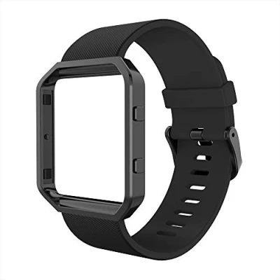 Imagen de Simpeak Correa Compatible con Fitbit Blaze(6.7 8.1 Pulgadas), de Recambio Silicona Suave Pulseras Repuesto Banda Blaze el Marco del Metal del, Negro