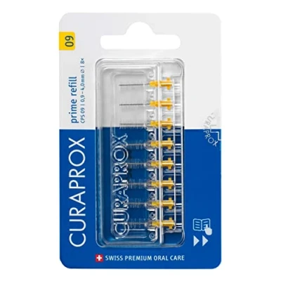 Imagen de Cepillos interdentales Curaprox CPS 09 Prime, recambio, 8 piezas, amarillo, 0,9 mm diámetro, 4 eficacia, sin soporte