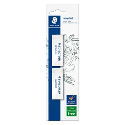 Imagen de STAEDTLER Rasoplast 526B2BK2D. gomas de borrar blancas 65 x 23 13 mm. sin ftalatos ni látex. Blister con 2